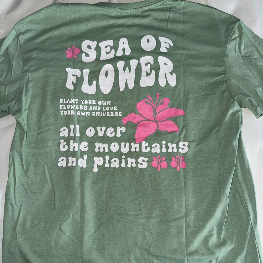 Green Shirt with Pink Floral Design